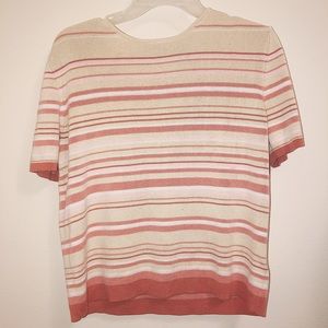 Pink Striped Vintage Short Sleeved Sweater